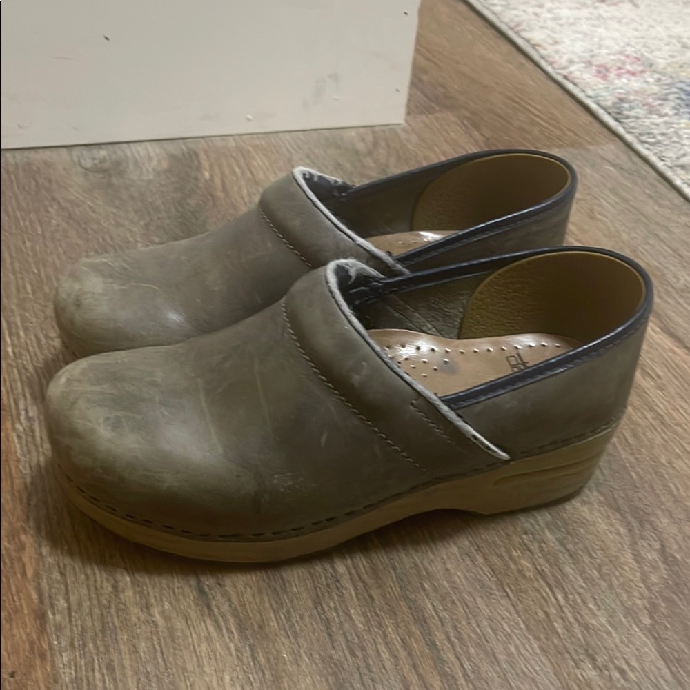Dansko Gray Leather Slip-Ons